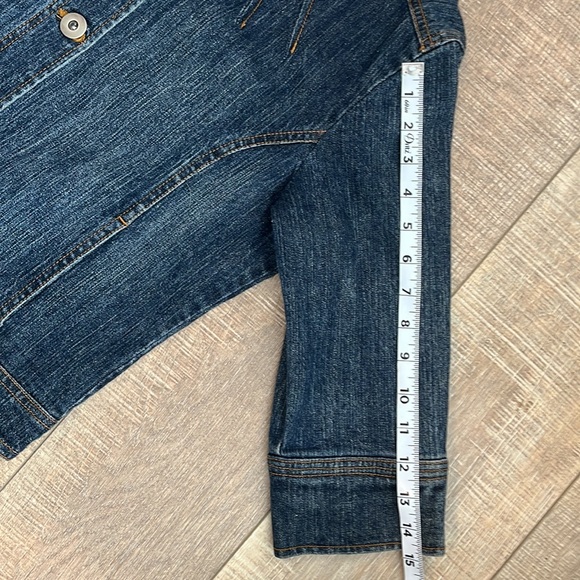 Territories denim jacket 3/4 sleeve crop contrast stitch pockets button front M - Picture 12 of 12